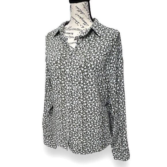 MNG by Mango Green Floral Button Down Top Long Sleeve Cottagecore Academia Sz 8 - Picture 5 of 8